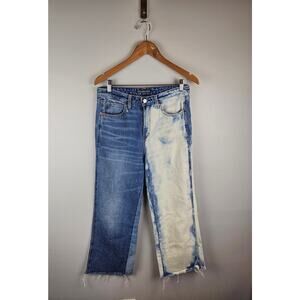 Abercrombie Fitch Womens Jeans Size 27 Blue White Two Tone Split Denim High Rise